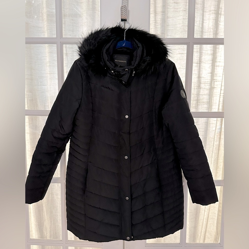 Weatherproof Women’s Faux Fur Hooded Black Parka Coat Size XL